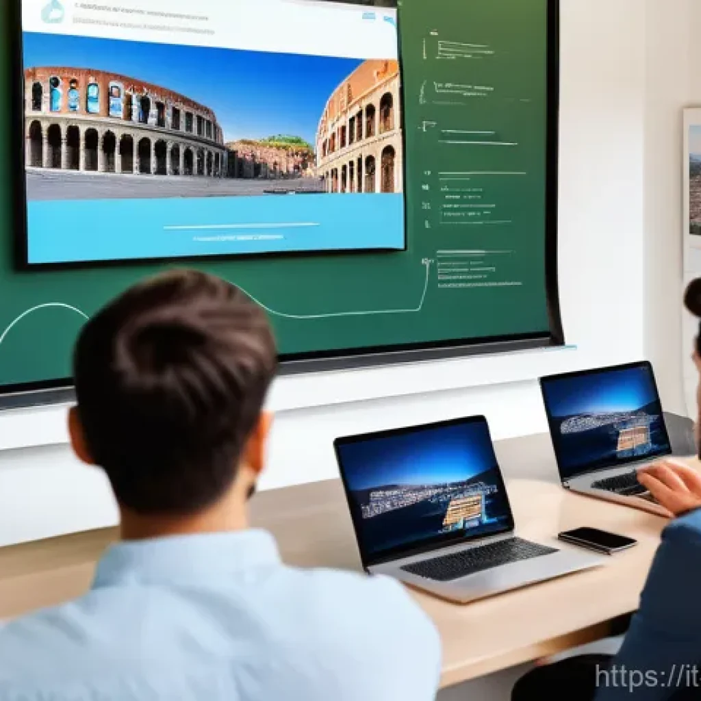 레저산업기사 응시 자격 조건 - **"Innovation in Italian Tourism Education"**: A vibrant, modern university classroom in Italy, fill...