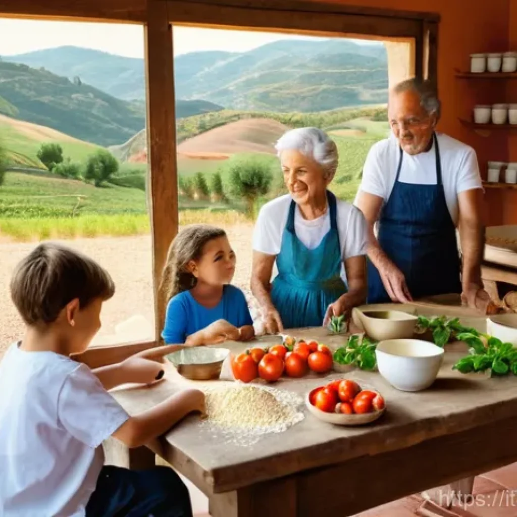 레저산업기사 관련 세미나와 워크숍 - **Prompt:** A vibrant scene depicting a family-friendly cultural experience in an Italian countrysid...