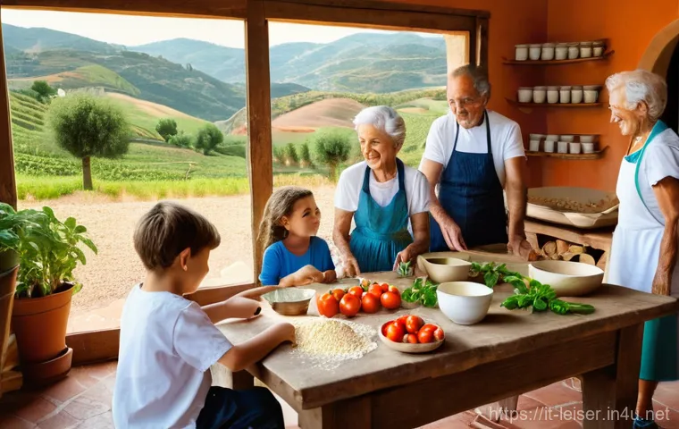 레저산업기사 관련 세미나와 워크숍 - **Prompt:** A vibrant scene depicting a family-friendly cultural experience in an Italian countrysid...