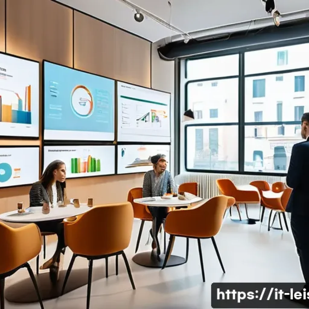 레저산업 실무와 이벤트 기획 성공 사례 - A modern corporate event planning scene in an elegant Milanese office, featuring a diverse marketing...