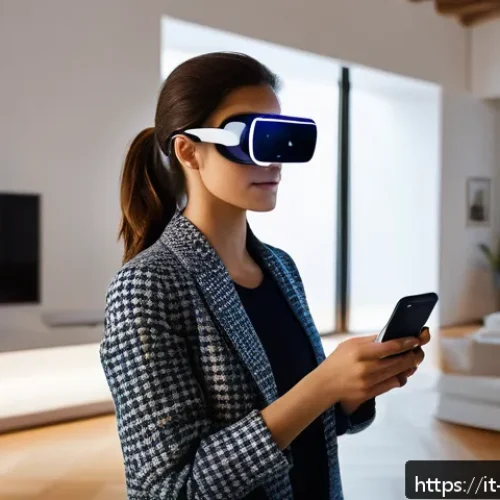 Home 33 레저산업 실무의 미래 전망 - A modern digital leisure experience scene set in an Italian-style living room, featuring a young adu...