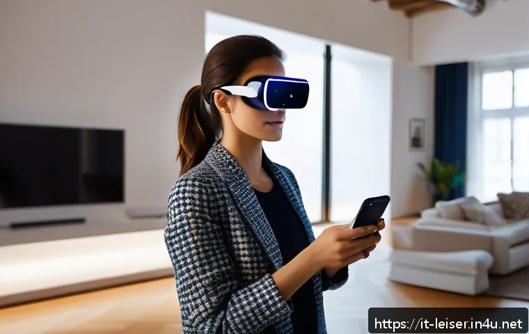 레저산업 실무의 미래 전망 - A modern digital leisure experience scene set in an Italian-style living room, featuring a young adu...